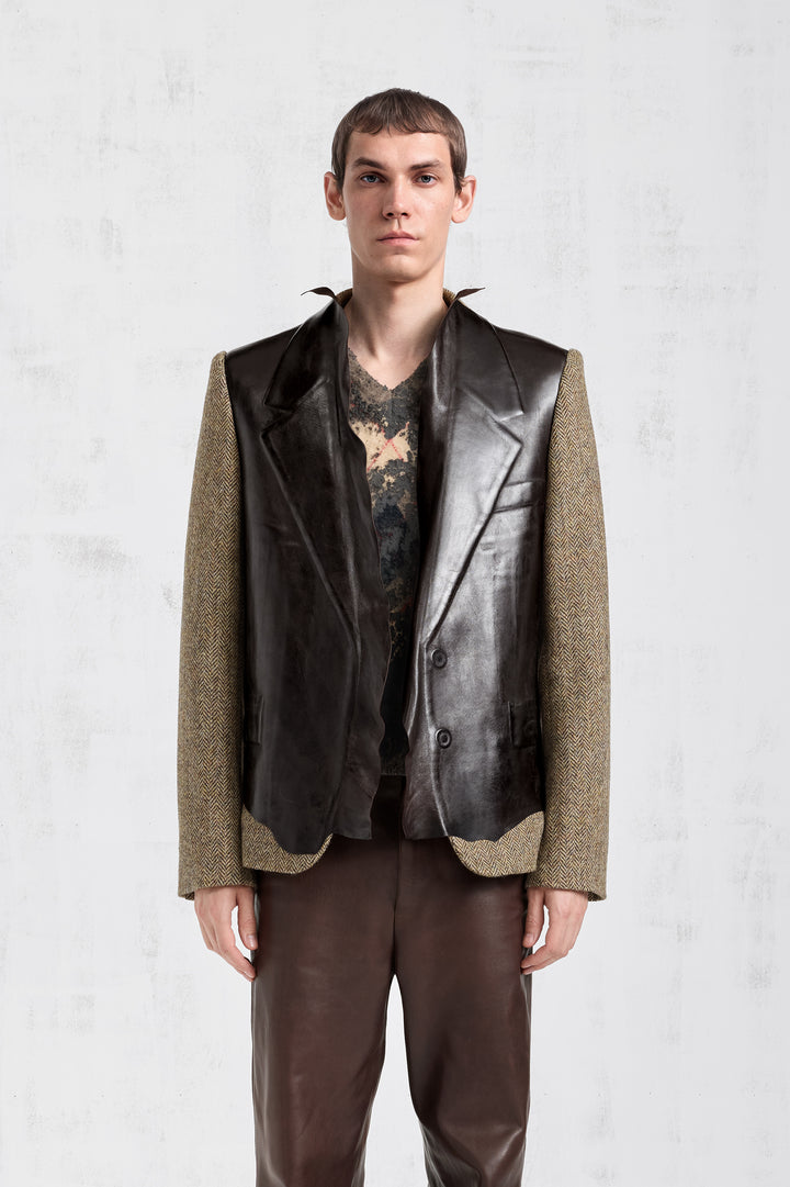 Leather Fused Herringbone Blazer