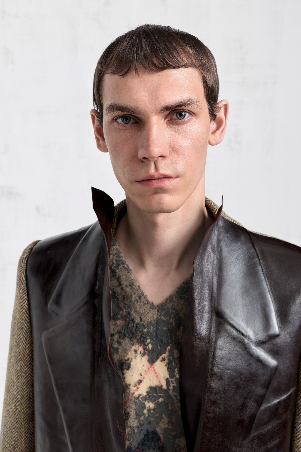 Leather Fused Herringbone Blazer