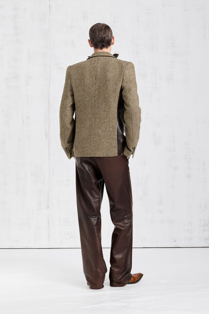 Leather Fused Herringbone Blazer