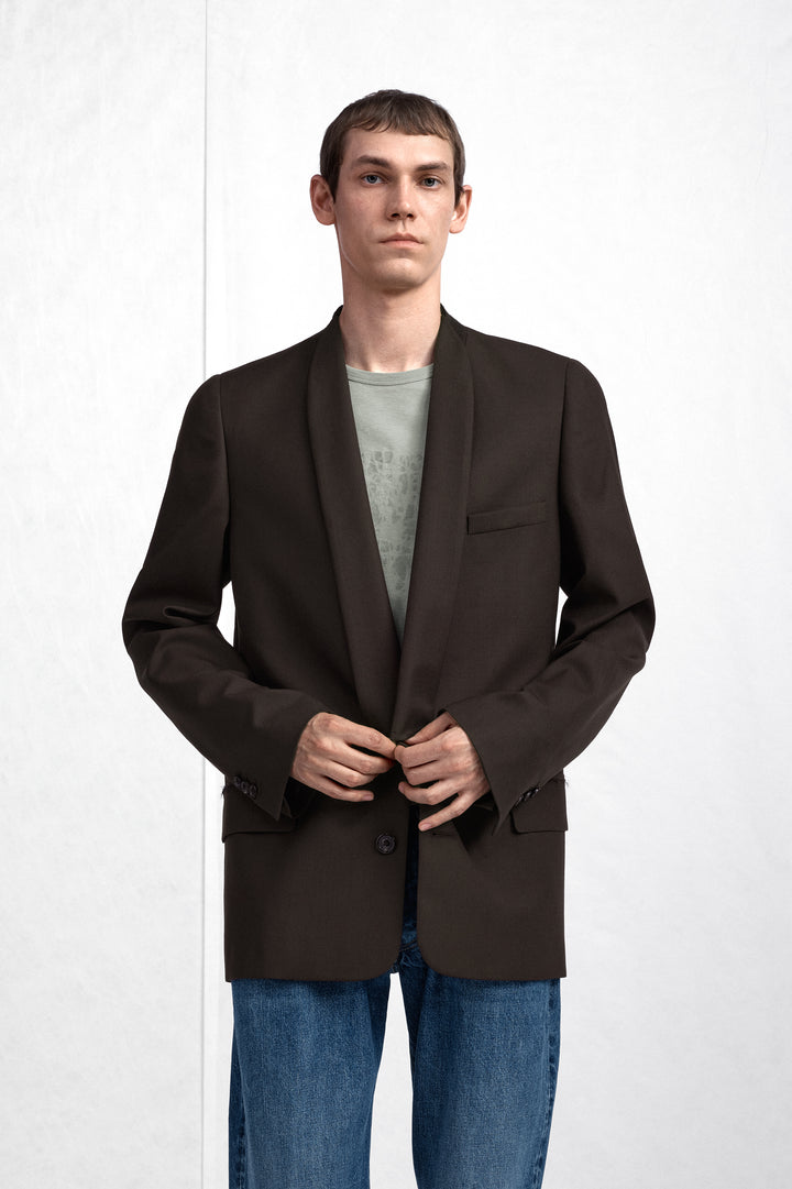 Minimal Collar Wool Blazer