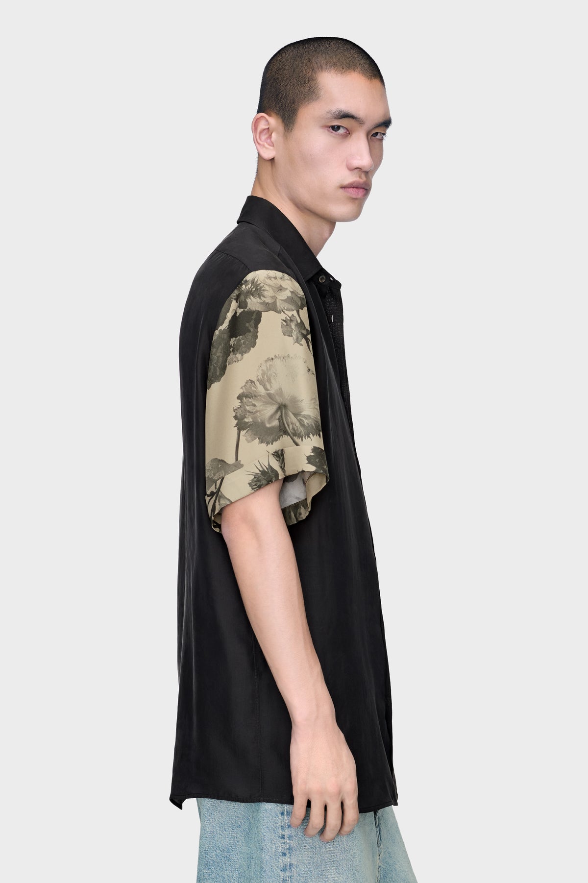 Floral Sleeve Silk Shirt
