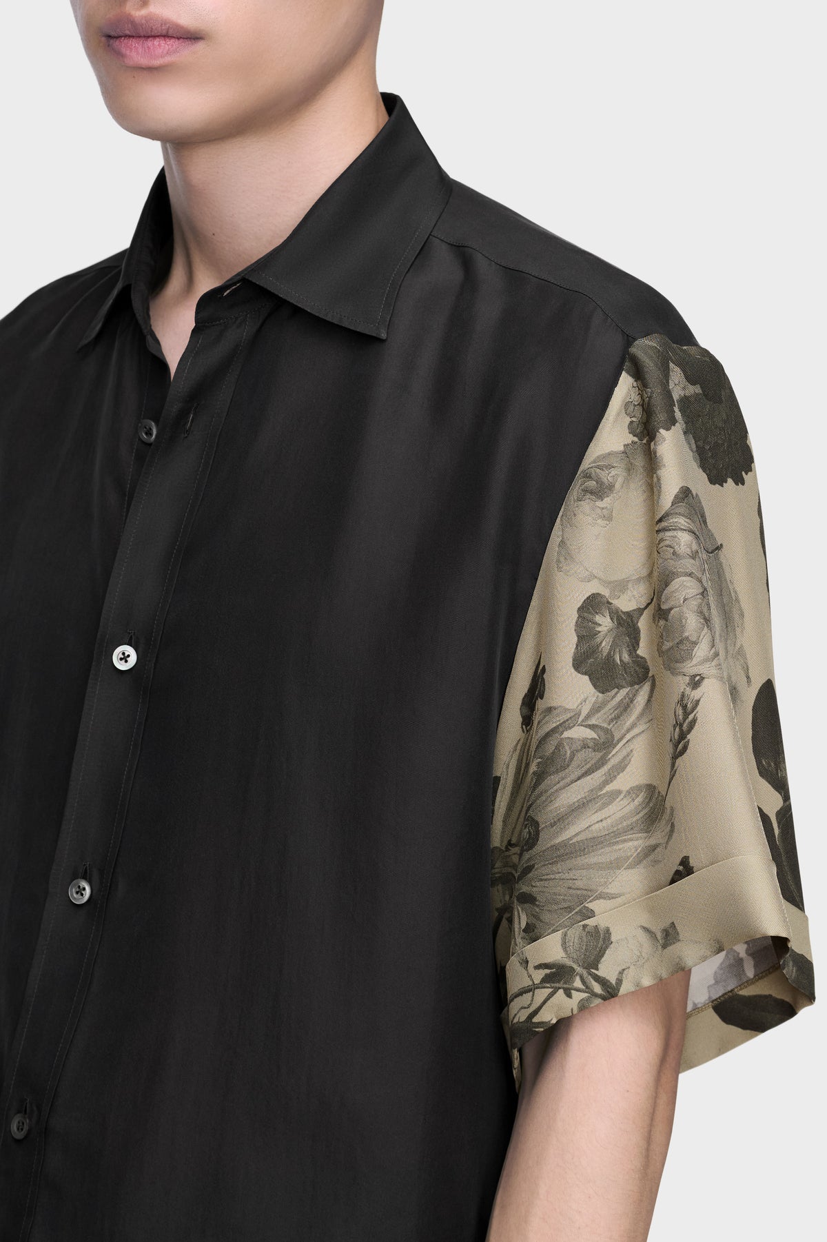 Floral Sleeve Silk Shirt