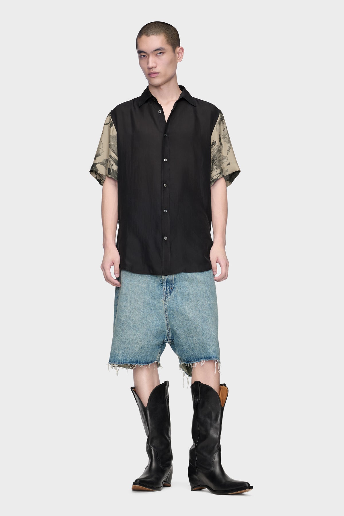 Floral Sleeve Silk Shirt