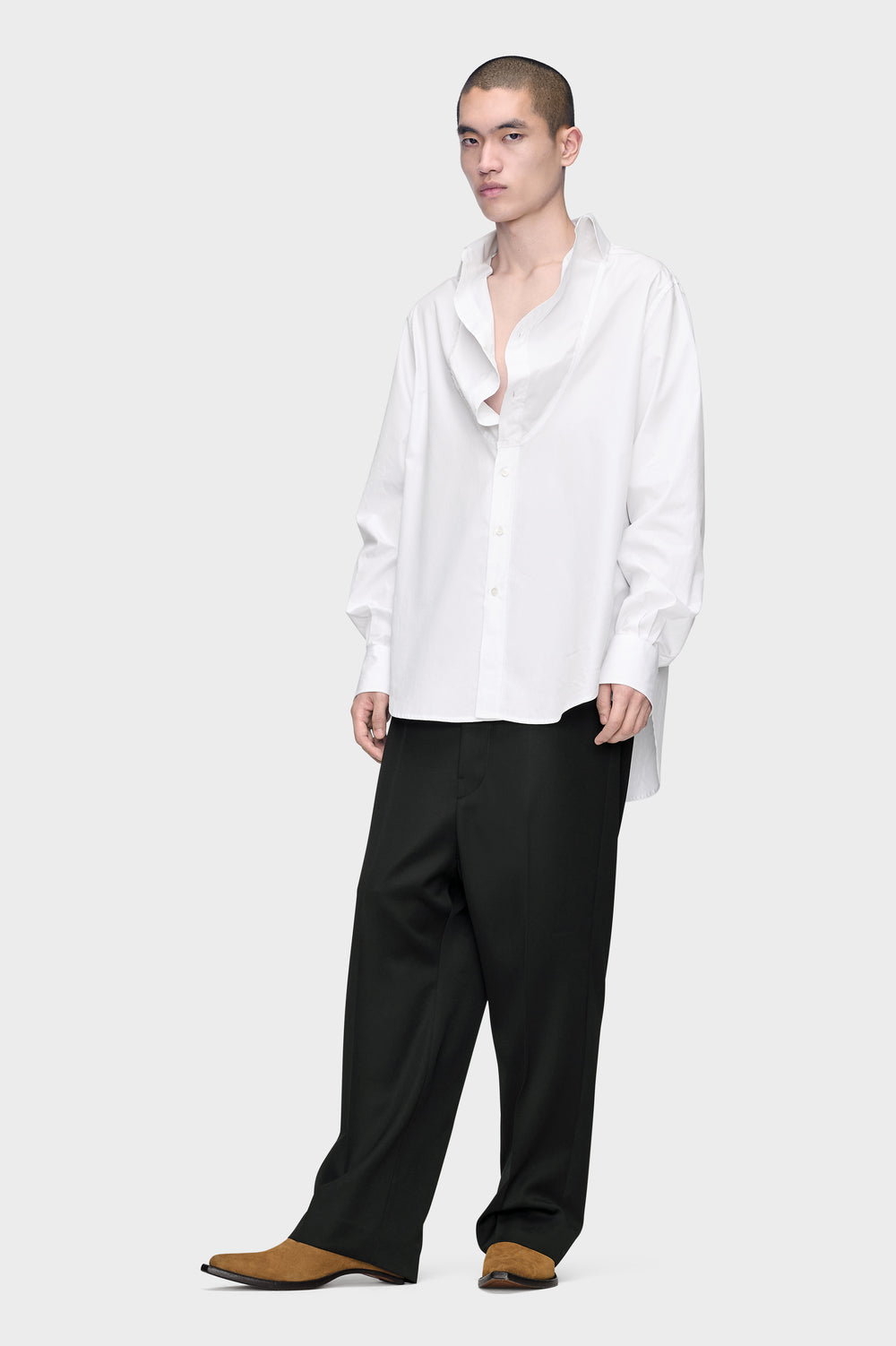 Designer White Folded Collar Cotton Shirt | Shop Online