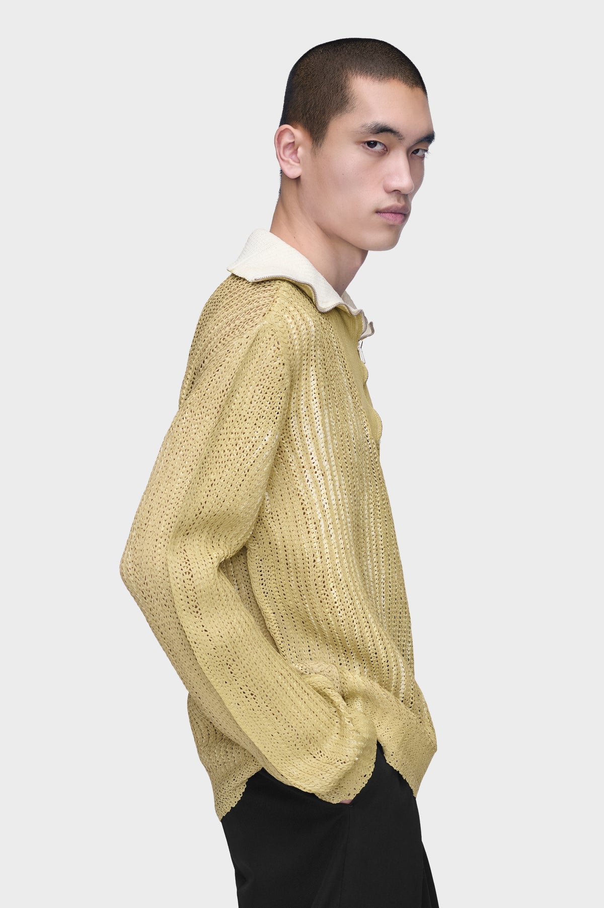 Zip-Neck Open-Knit Sweater