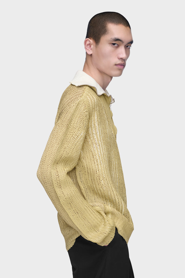 Zip-Neck Open-Knit Sweater