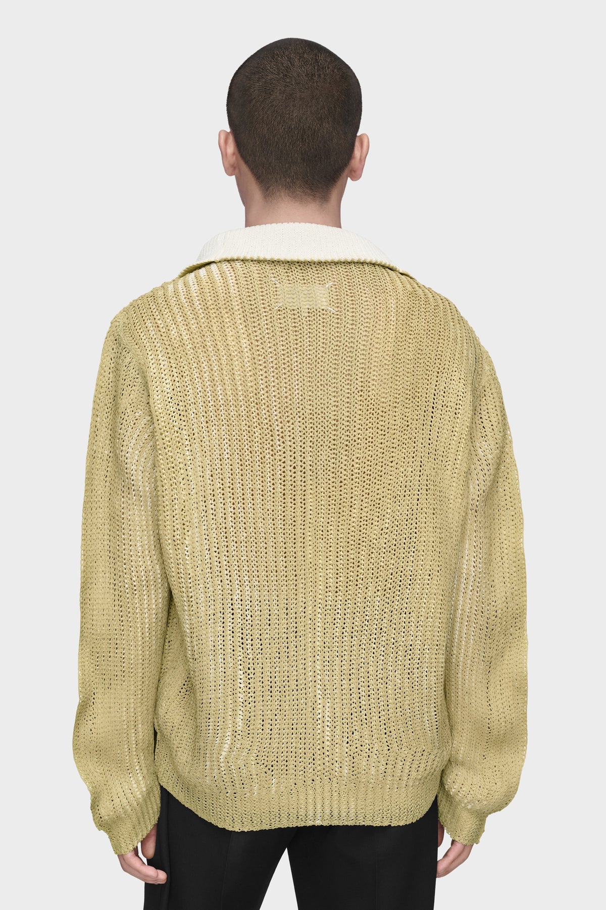 Zip-Neck Open-Knit Sweater