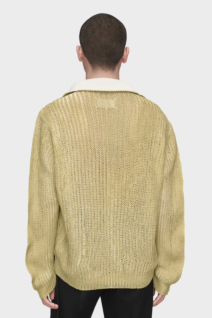Zip-Neck Open-Knit Sweater