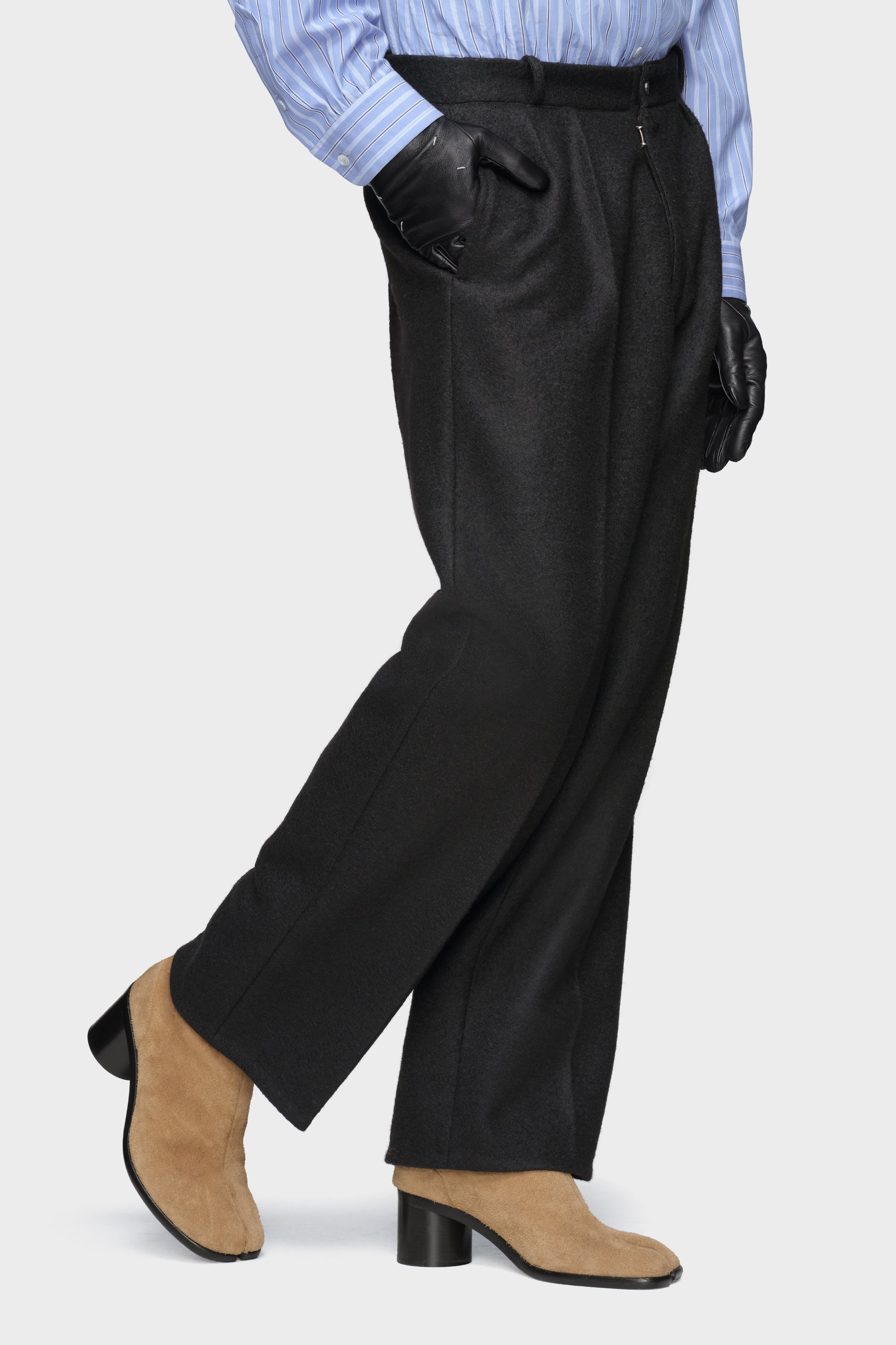 Designer Black Felted Wool Straight-Leg Trousers | Shop Online