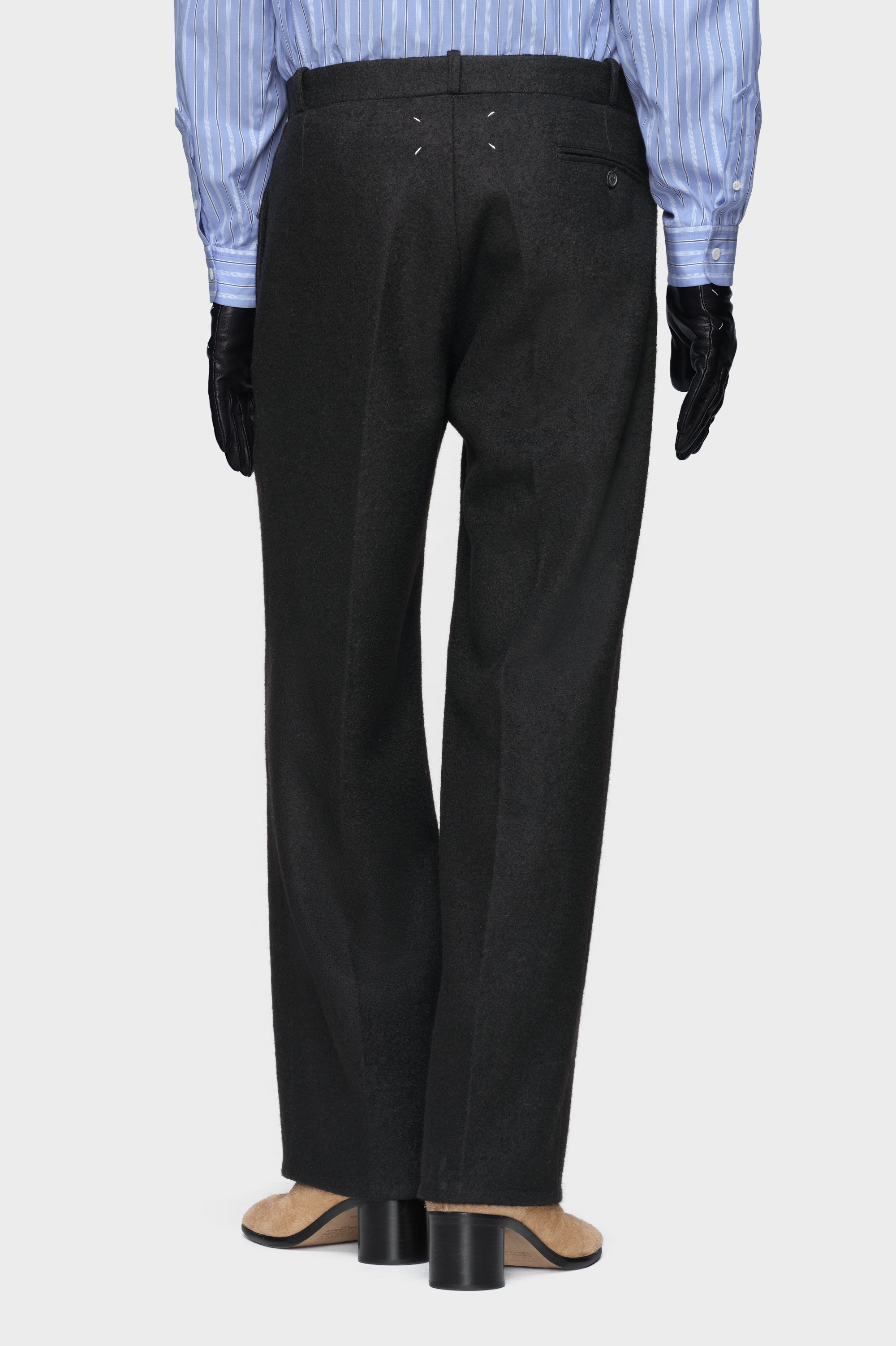 Designer Black Felted Wool Straight-Leg Trousers | Shop Online