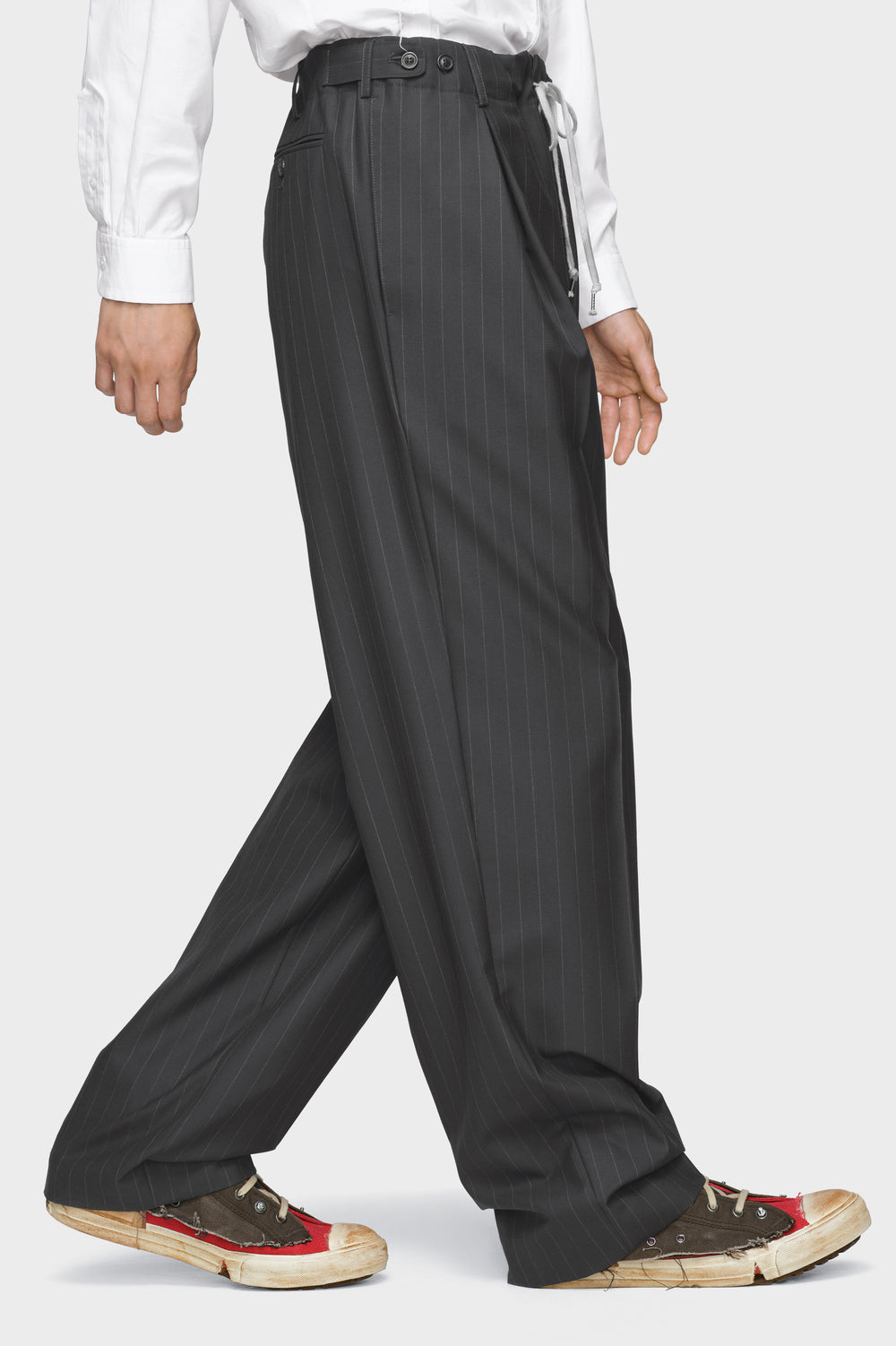 Maison Margiela Pinstripe Wool Drawstring Trousers