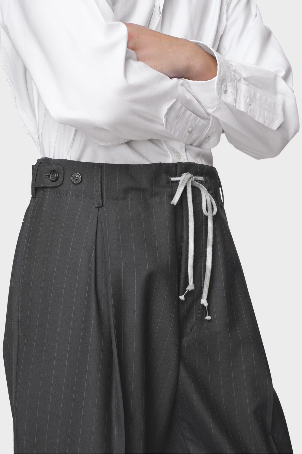 Maison Margiela Pinstripe Wool Drawstring Trousers