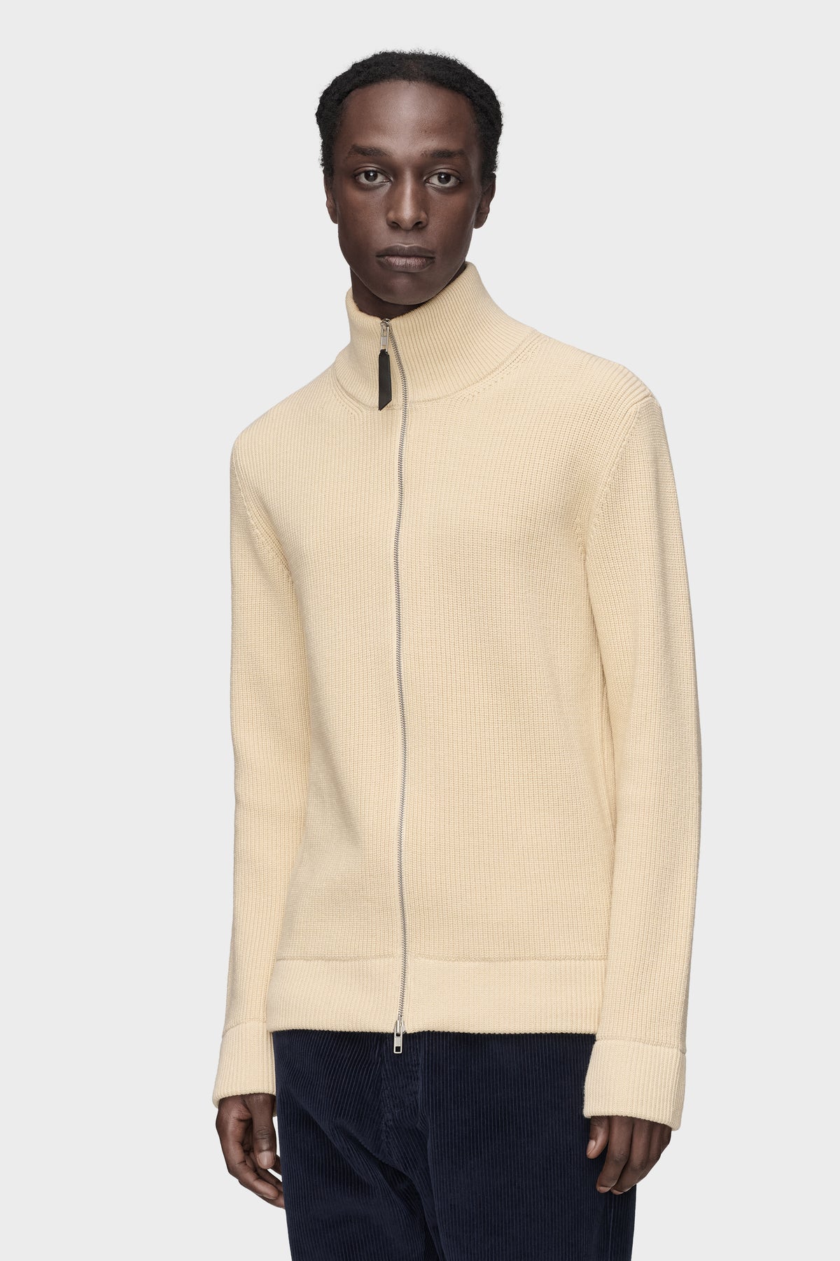 Knit zip-up cardigan