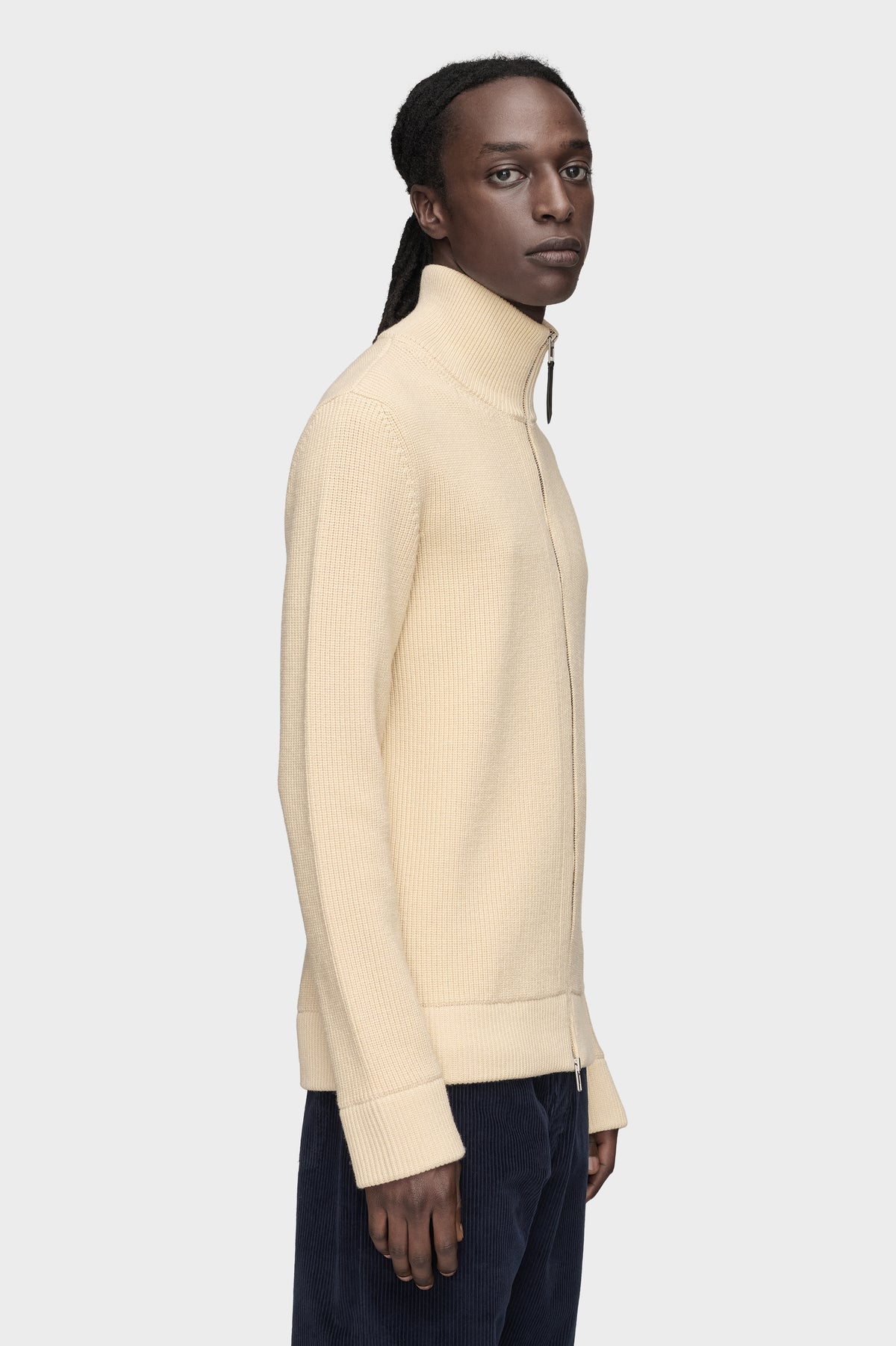 Knit zip-up cardigan