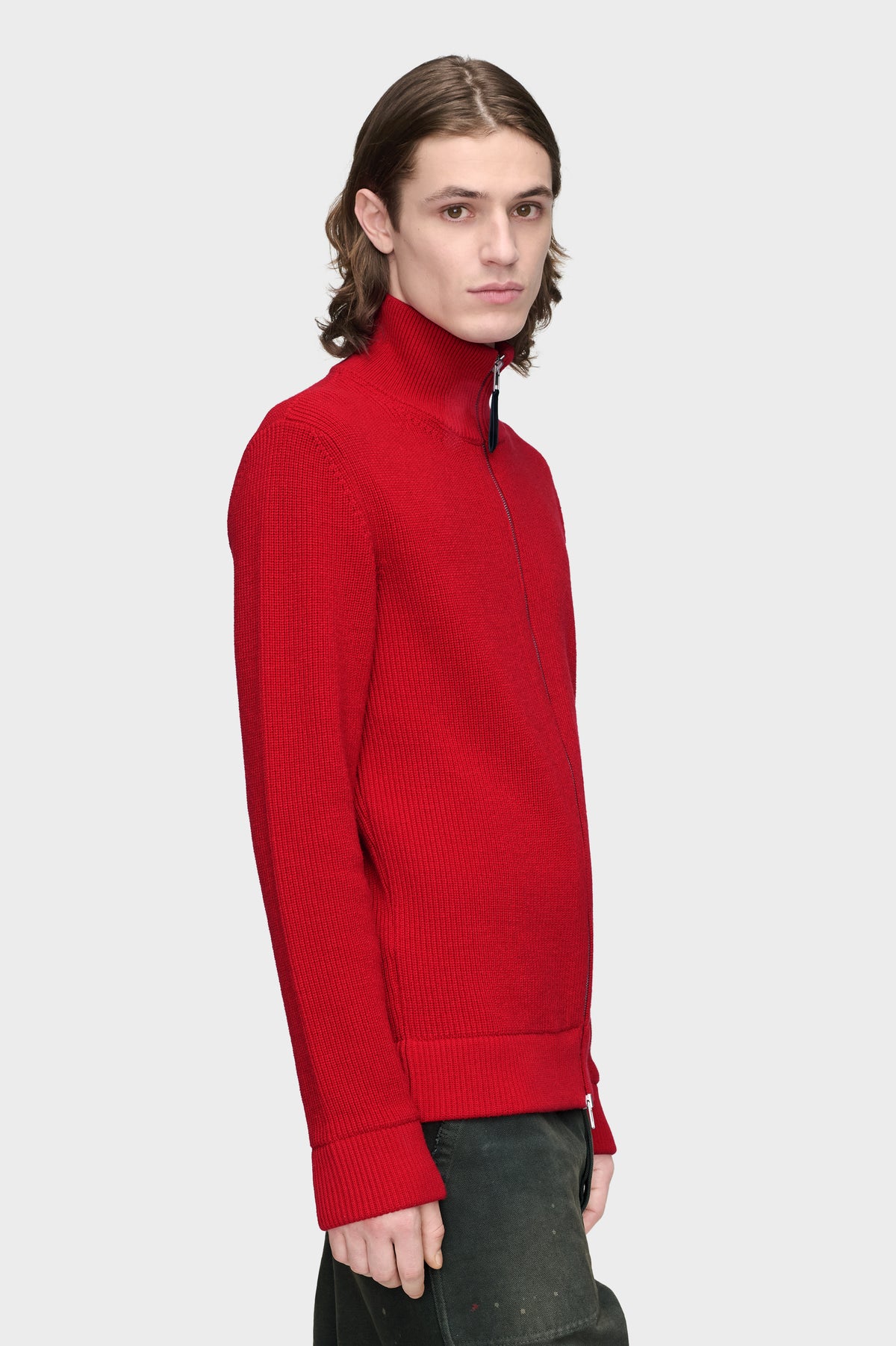 Knit zip-up cardigan