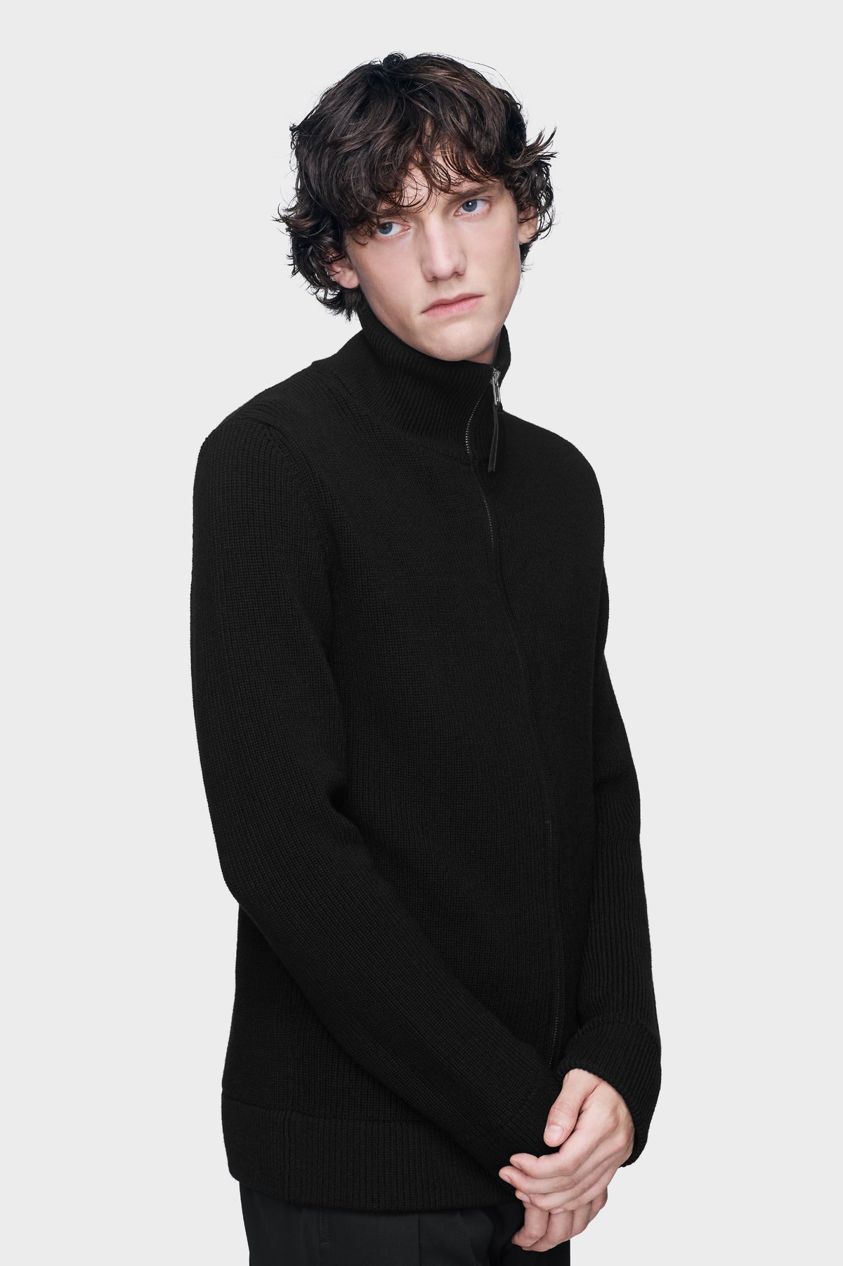 Knit zip-up cardigan