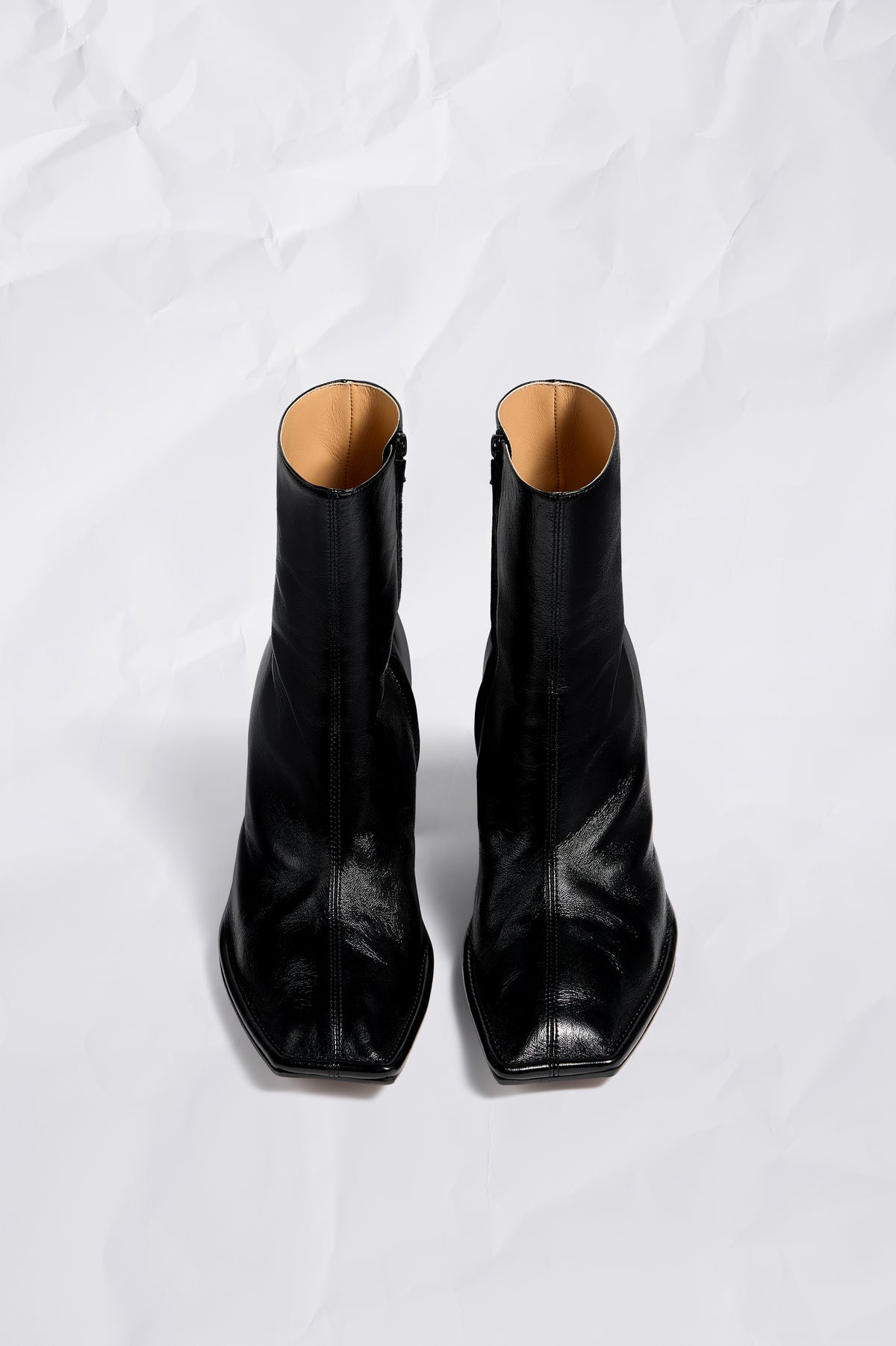 Shiny Soft Nappa Piped Ankle Boots