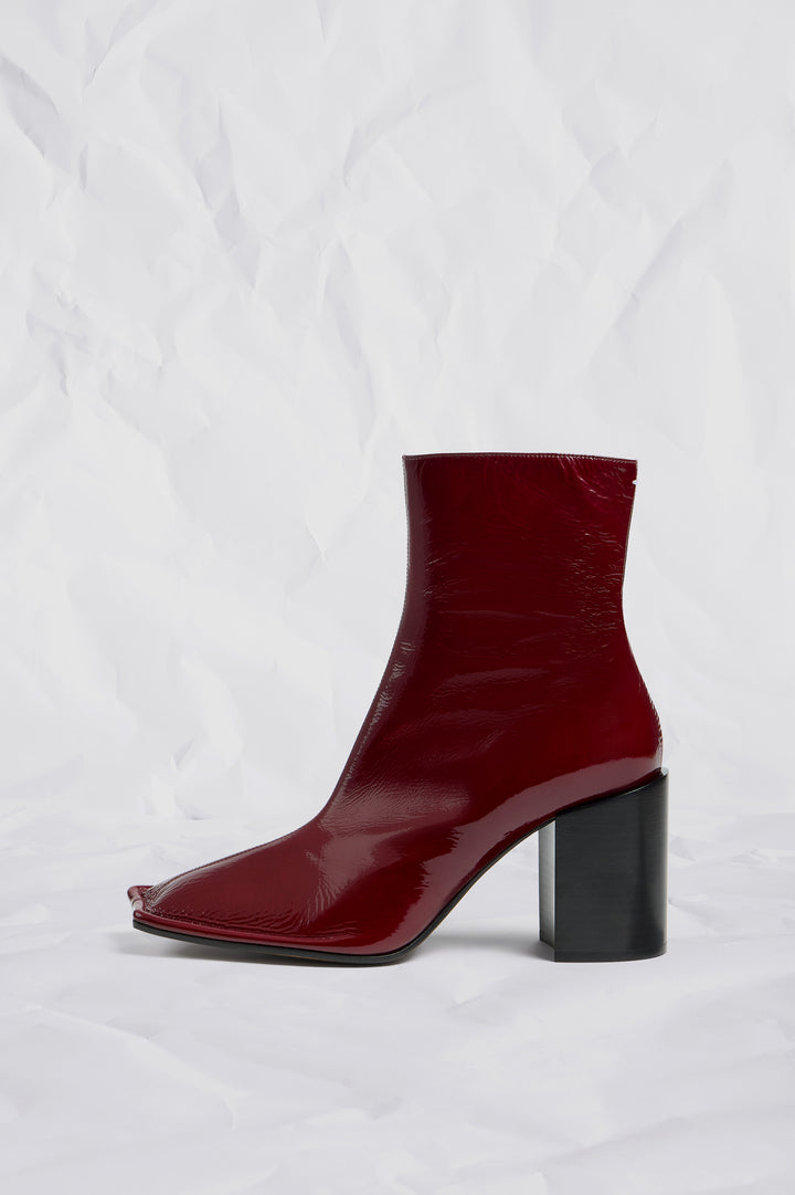 Piped Ankle Boots Suede Patent Leather