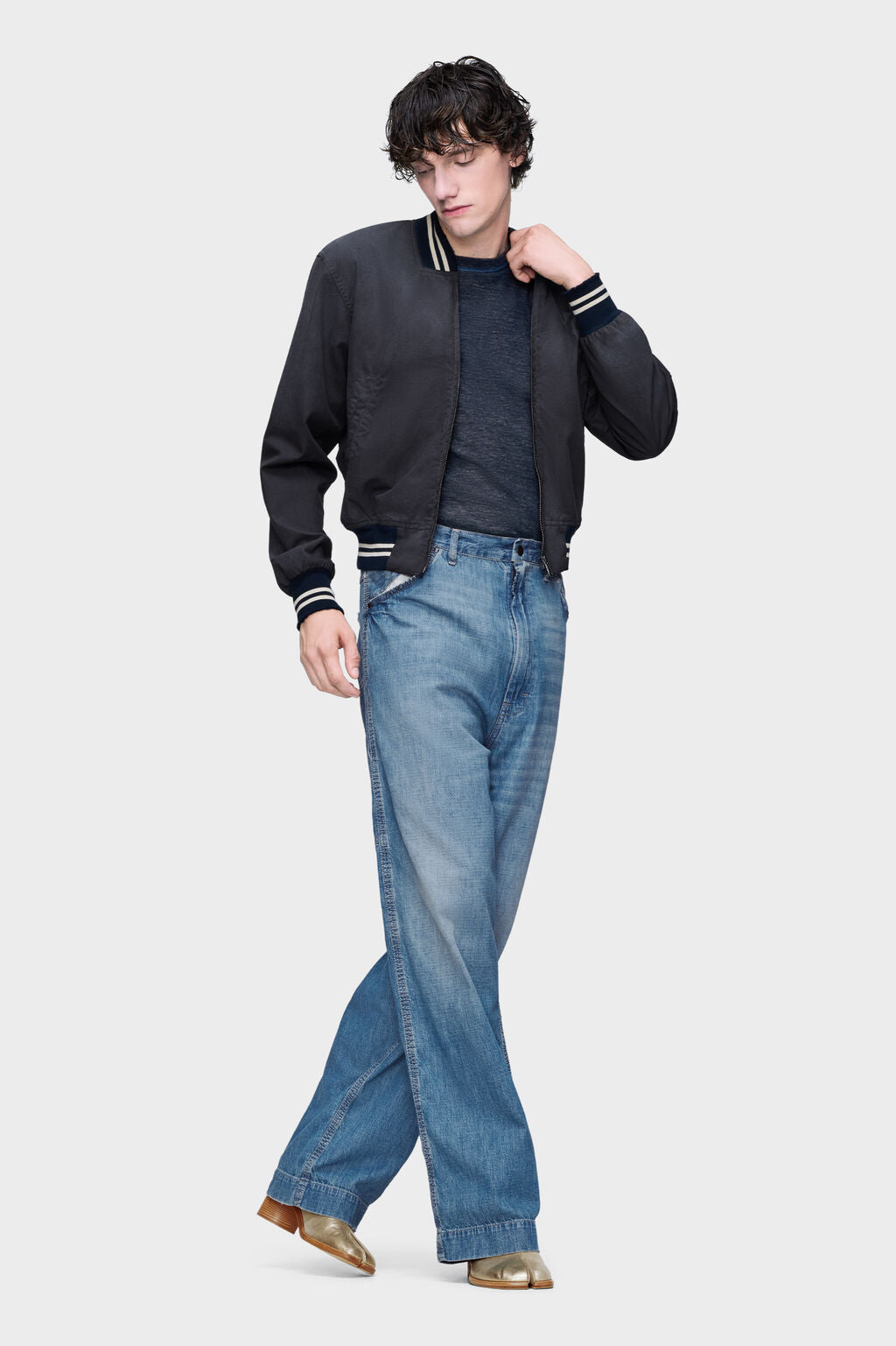 Denim varsity caban jacket