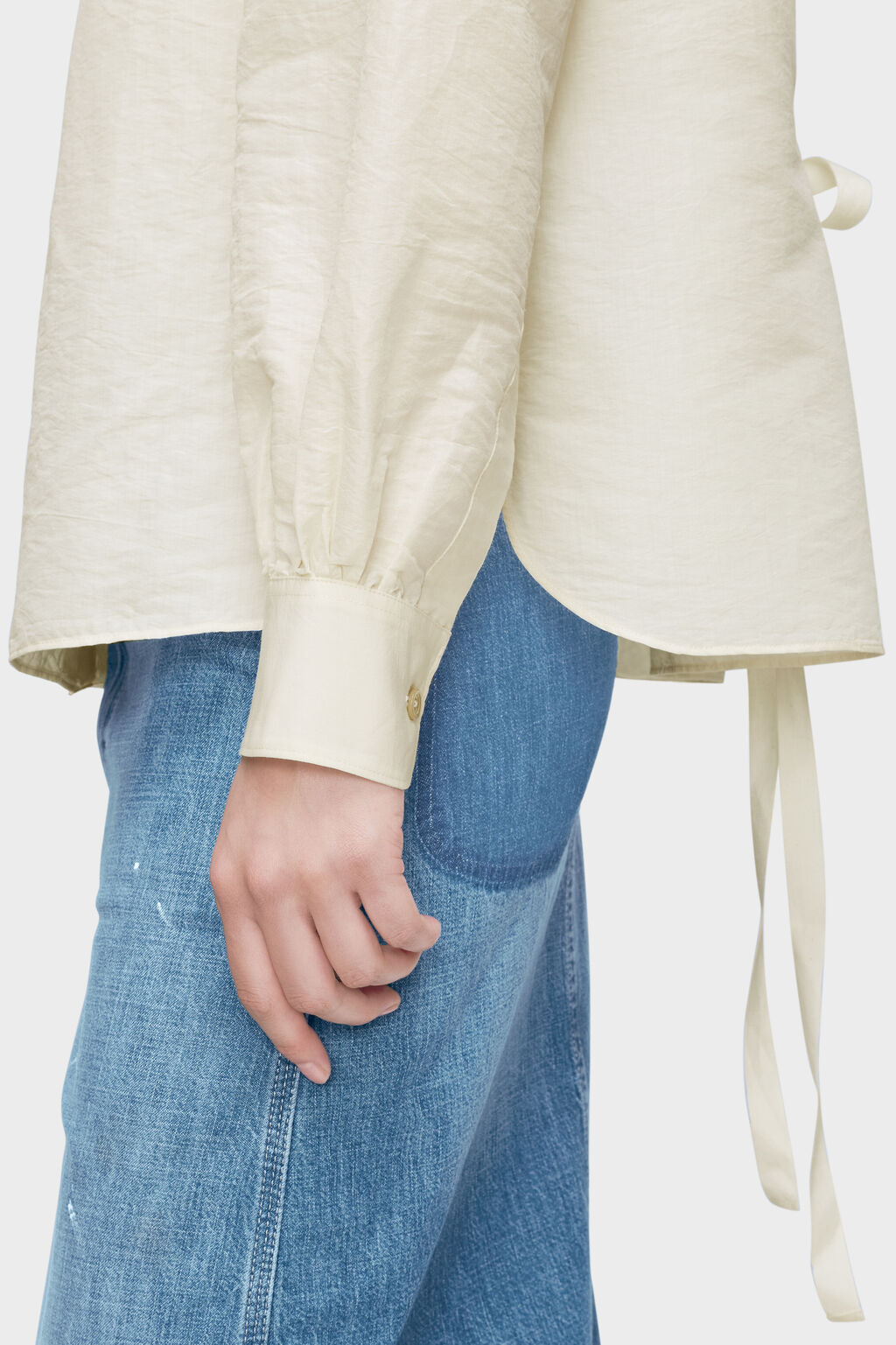 Tie-waist silk cotton shirt