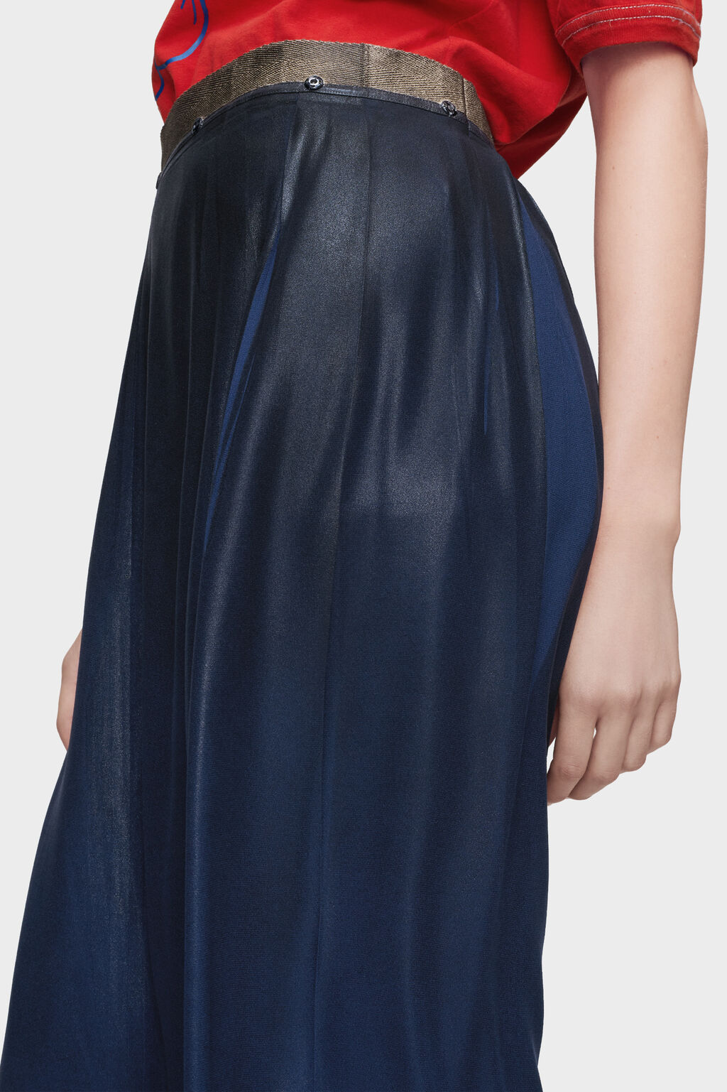 Foil-treated midi skirt