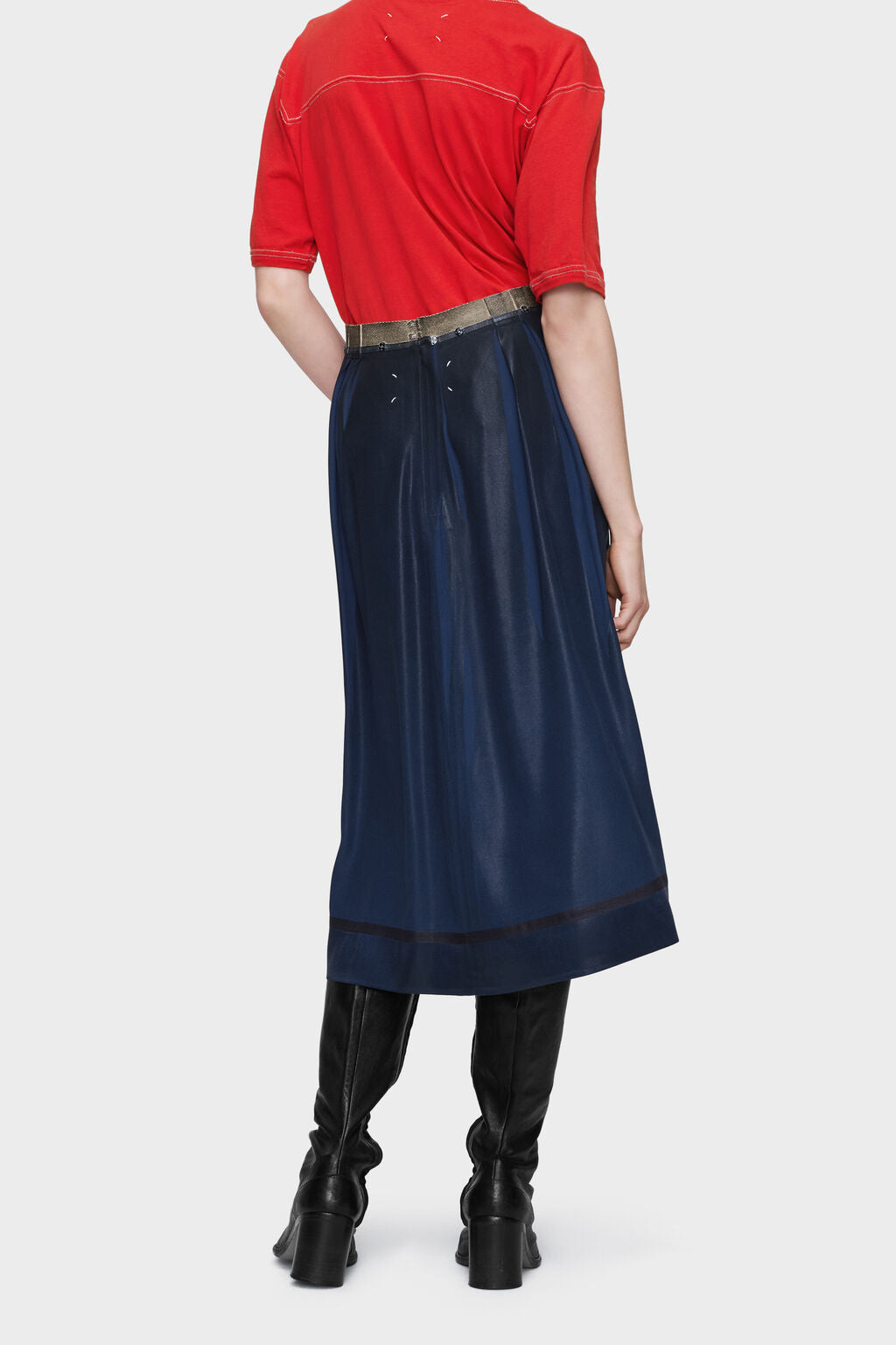 Foil-treated midi skirt