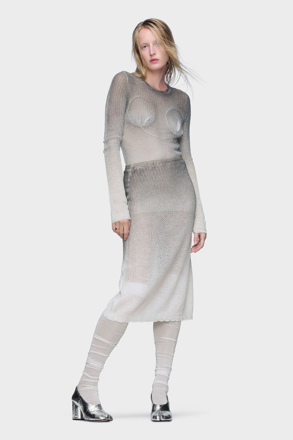 Sheer knit midi skirt