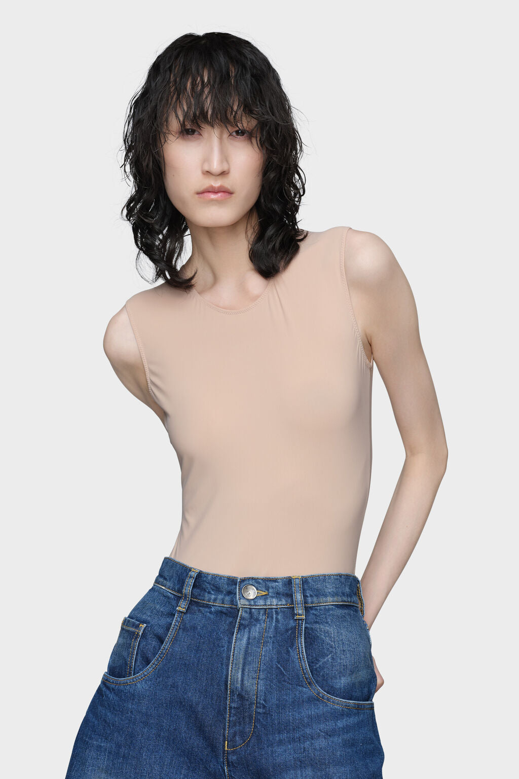 Technical jersey sleeveless bodysuit