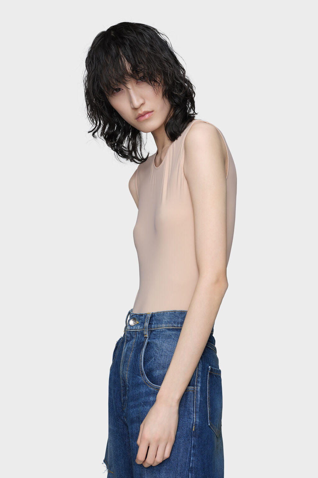 Technical jersey sleeveless bodysuit