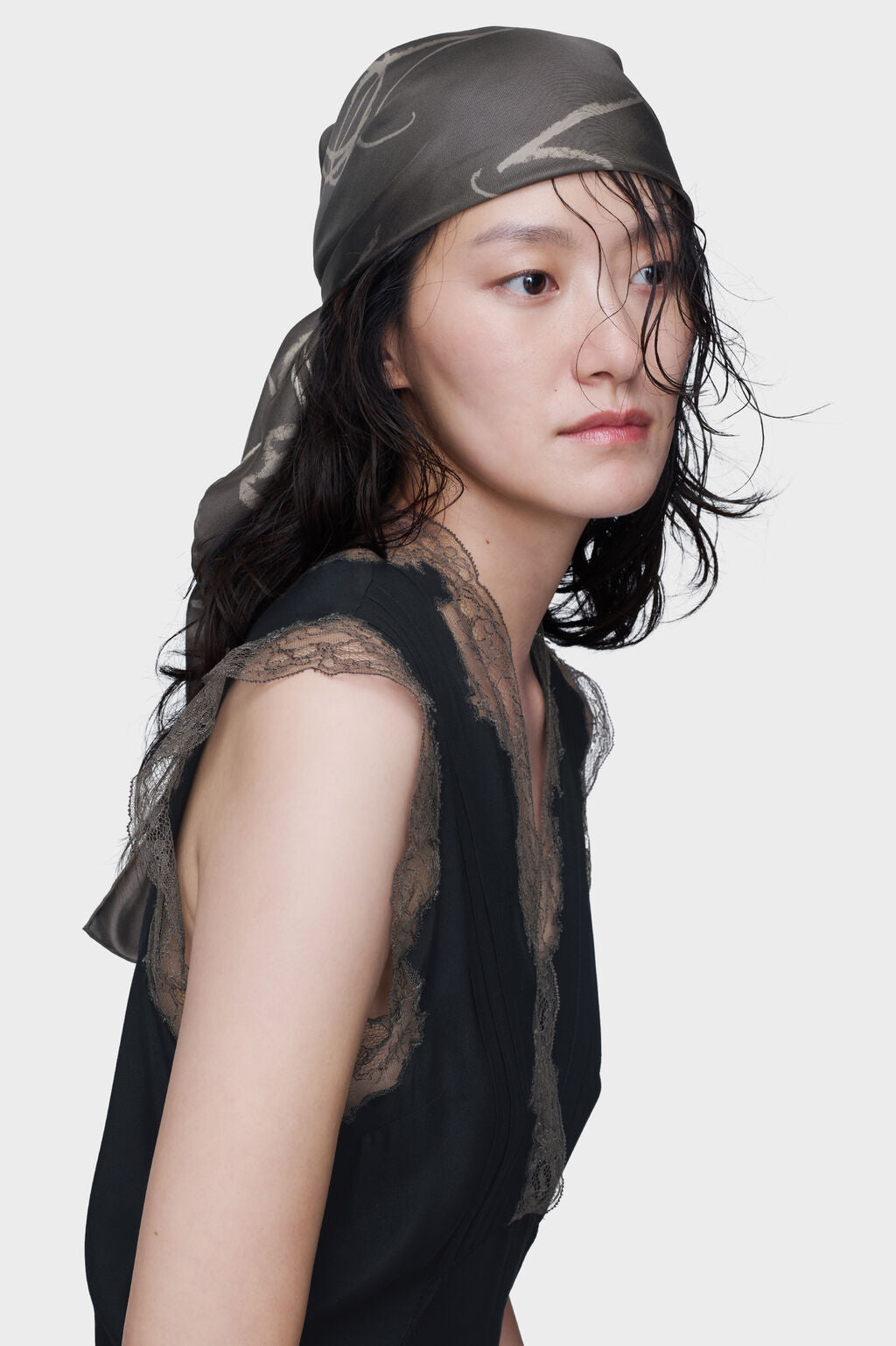 Designer Grey Scribbled Numerical silk foulard | Shop Online